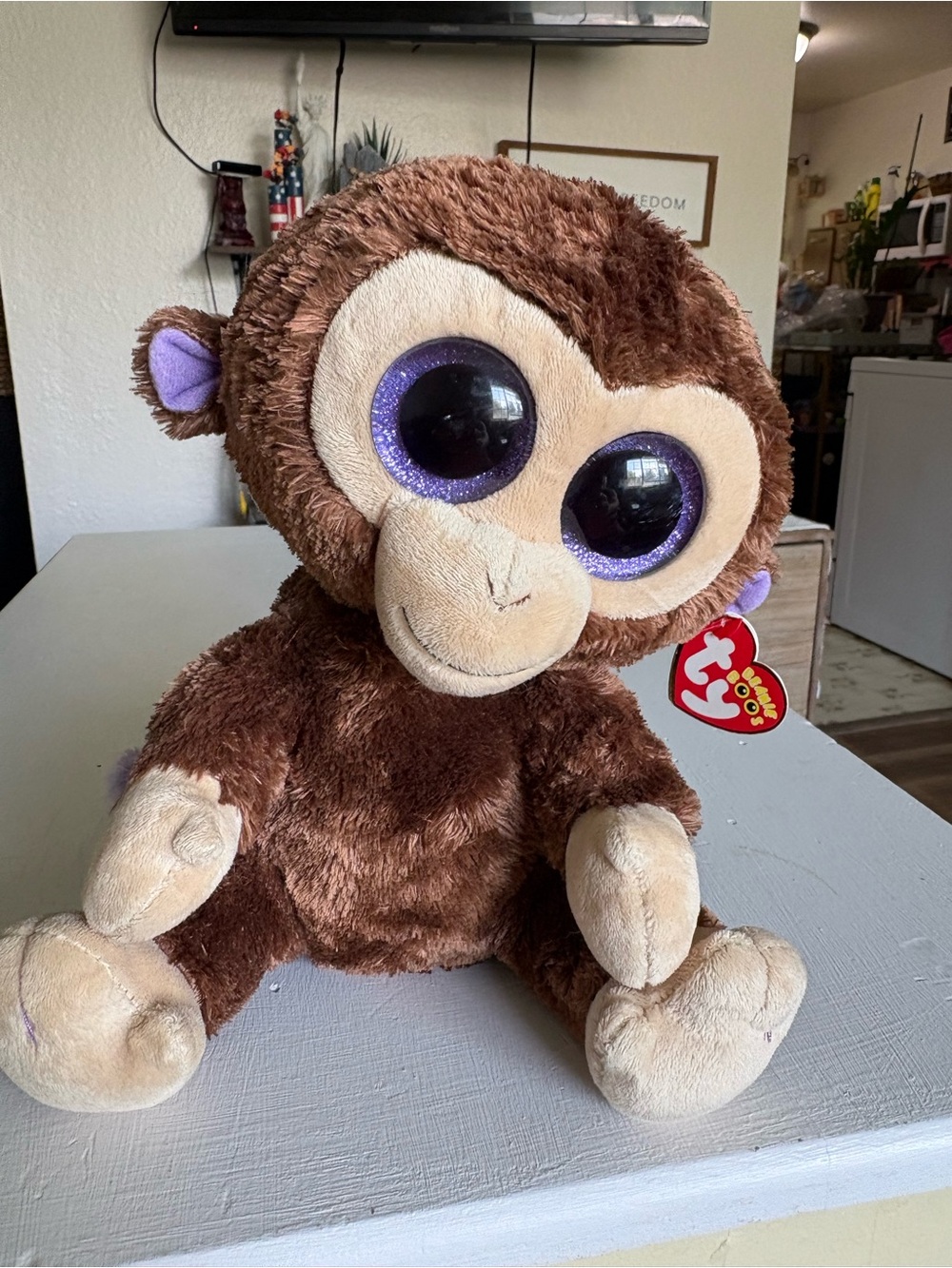 Ty Brown Monkey Plush with Purple Glitter Eyes